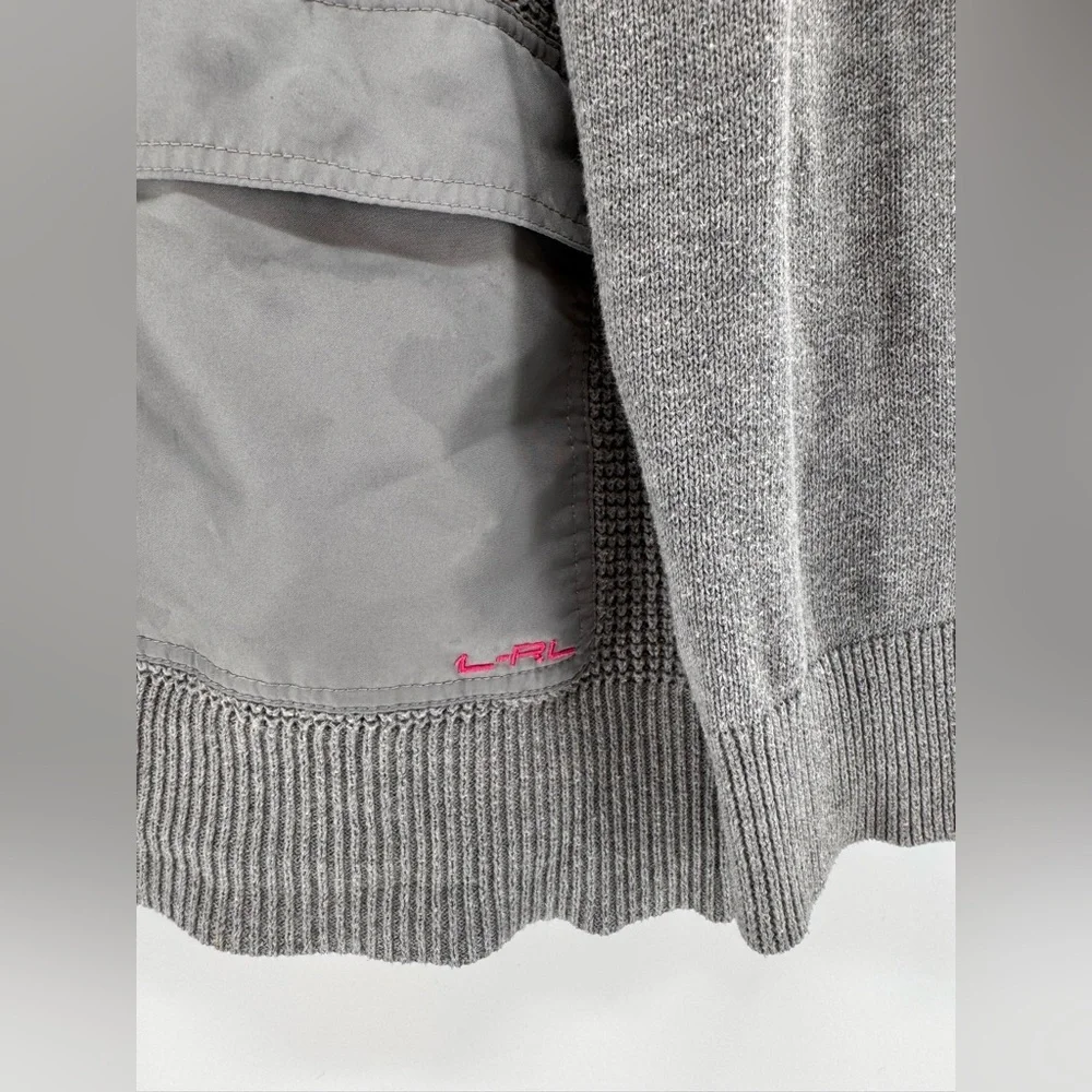 Ralph Lauren LRL Women’s Sz L Gray Sweater Pickets Drawstring 1/4 zip - Picture 2 of 7